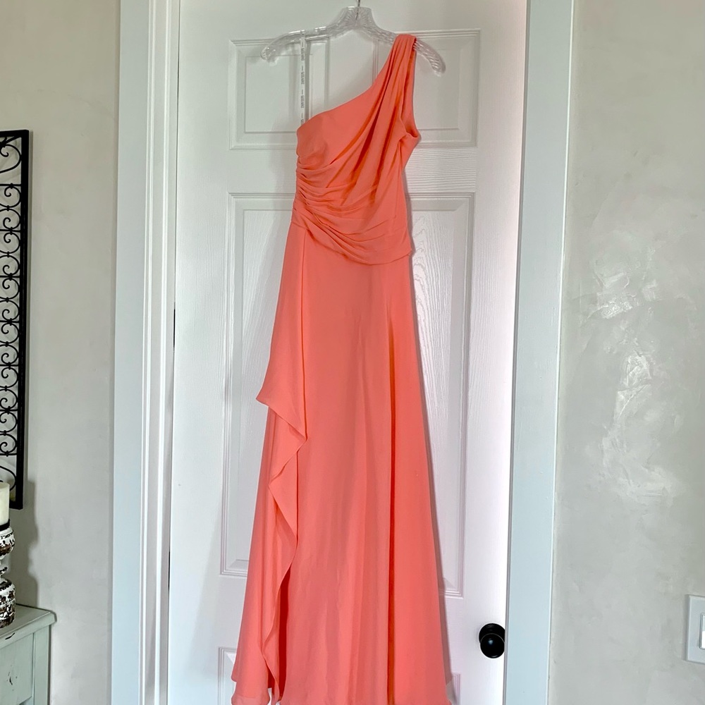 David’s Bridal One-Shoulder Georgette Cascade Bridesmaid Dress - size 6